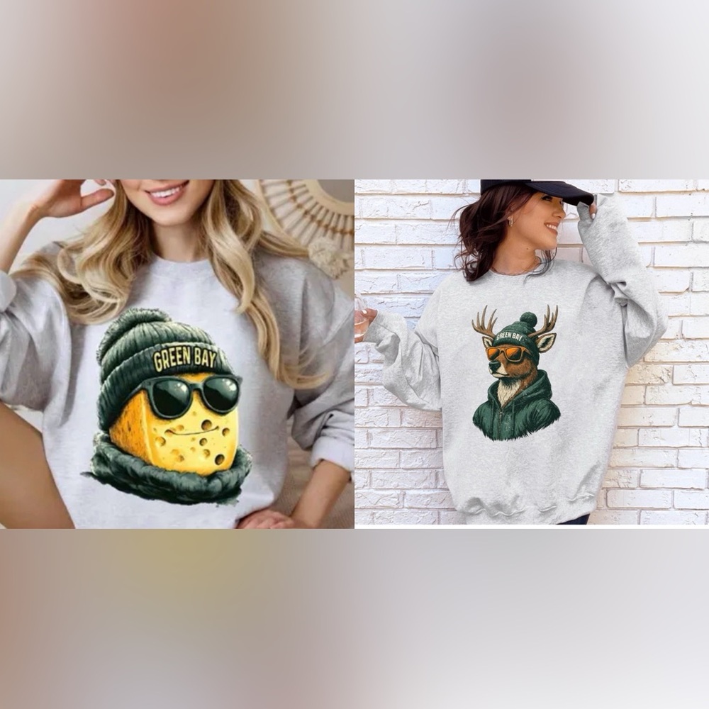 Gildan Light Gray Heavy Blend Sweatshirt Unisex Large Green Bay